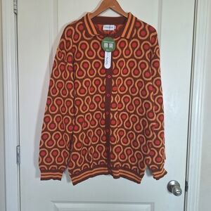 NWT OXKnit 70s Retro Style Button Down Polo Cardigan Sweater Size 2XL